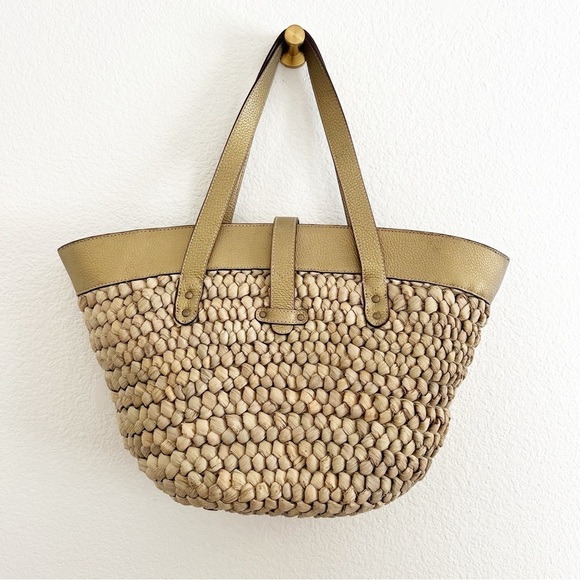 J. Crew Handbags - J. Crew Straw Bag with Gold Leather